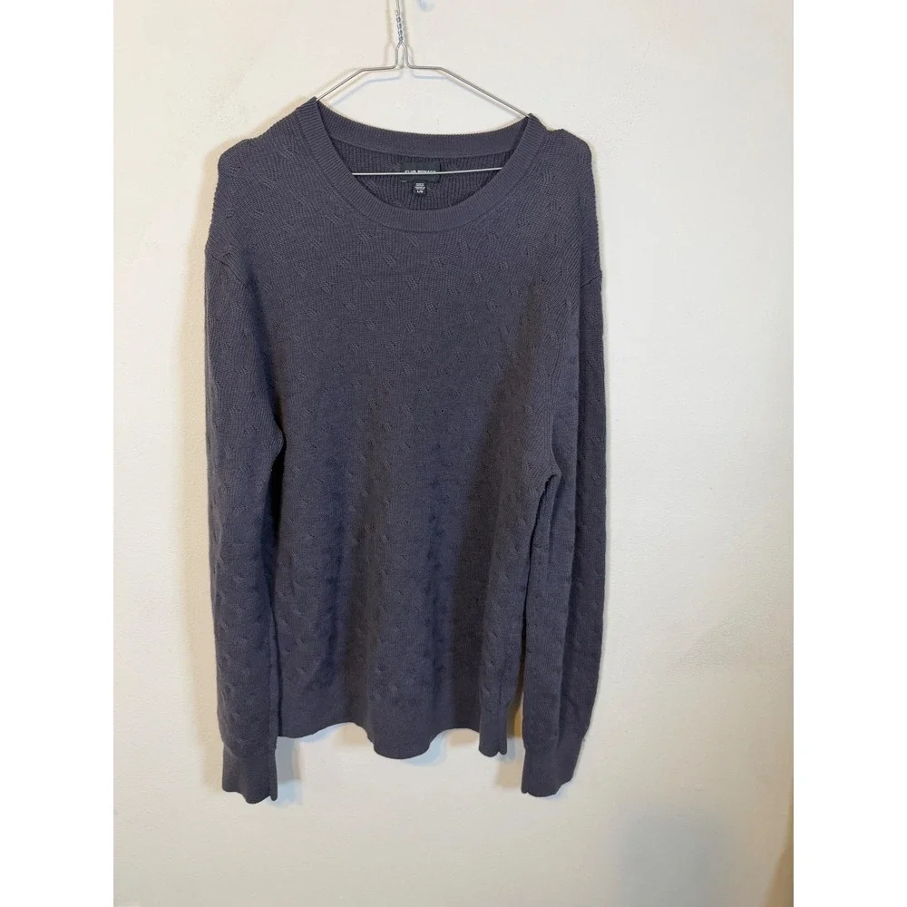 Club Monaco Mens Sweater 100% Wool Textured Cable Knit Gray Large